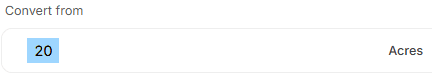 Enter the input area value in acres