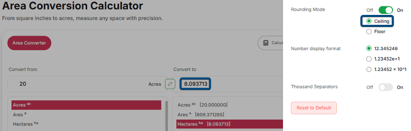 Set rounding option as _Ceiling_