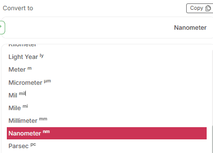 Select the target length unit
