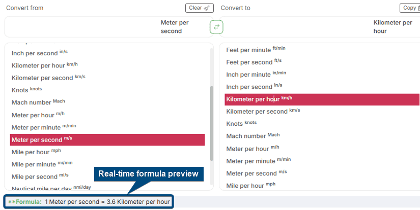 Select input and output speed units