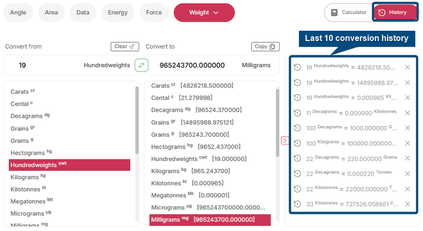Recent 10 conversion history