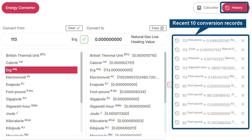 Recent 10 conversion records