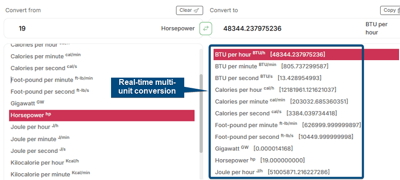 Real-time multi-unit conversion