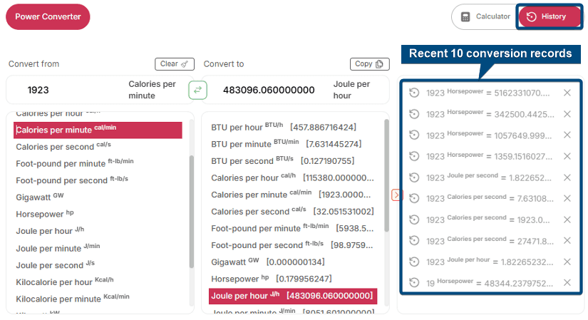 Recent 10 conversion records