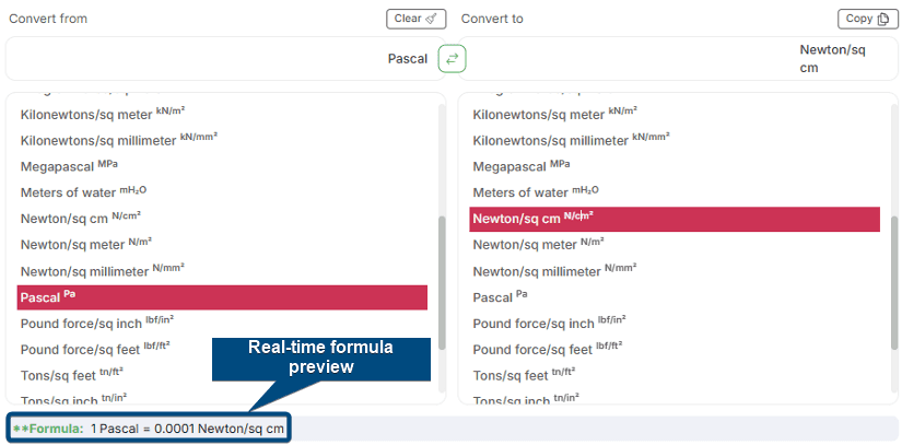 Choose the Source and Target Pressure Units
