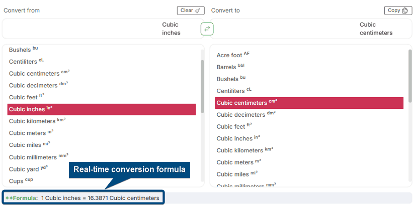 Choose the input and output volume units